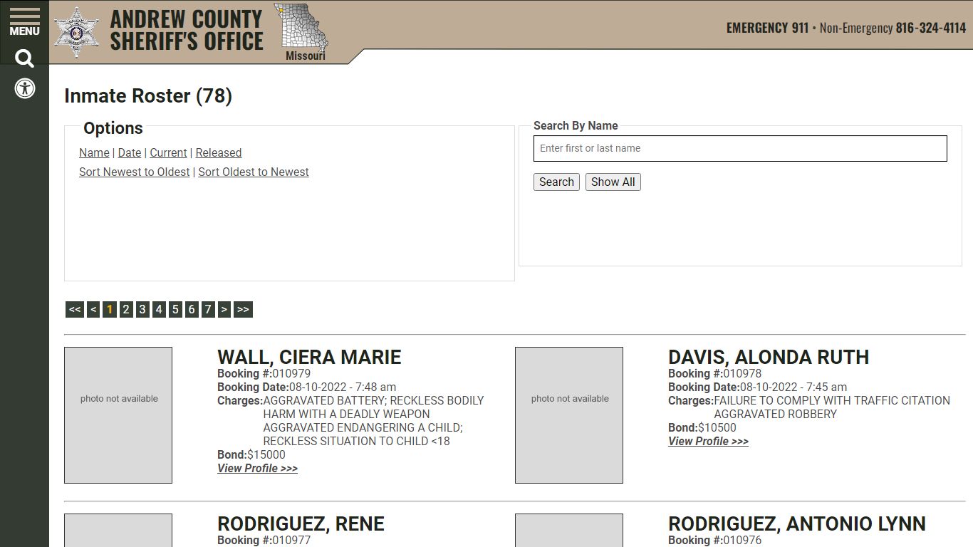 Inmate Roster - Current Inmates ... - Andrew County Sheriff