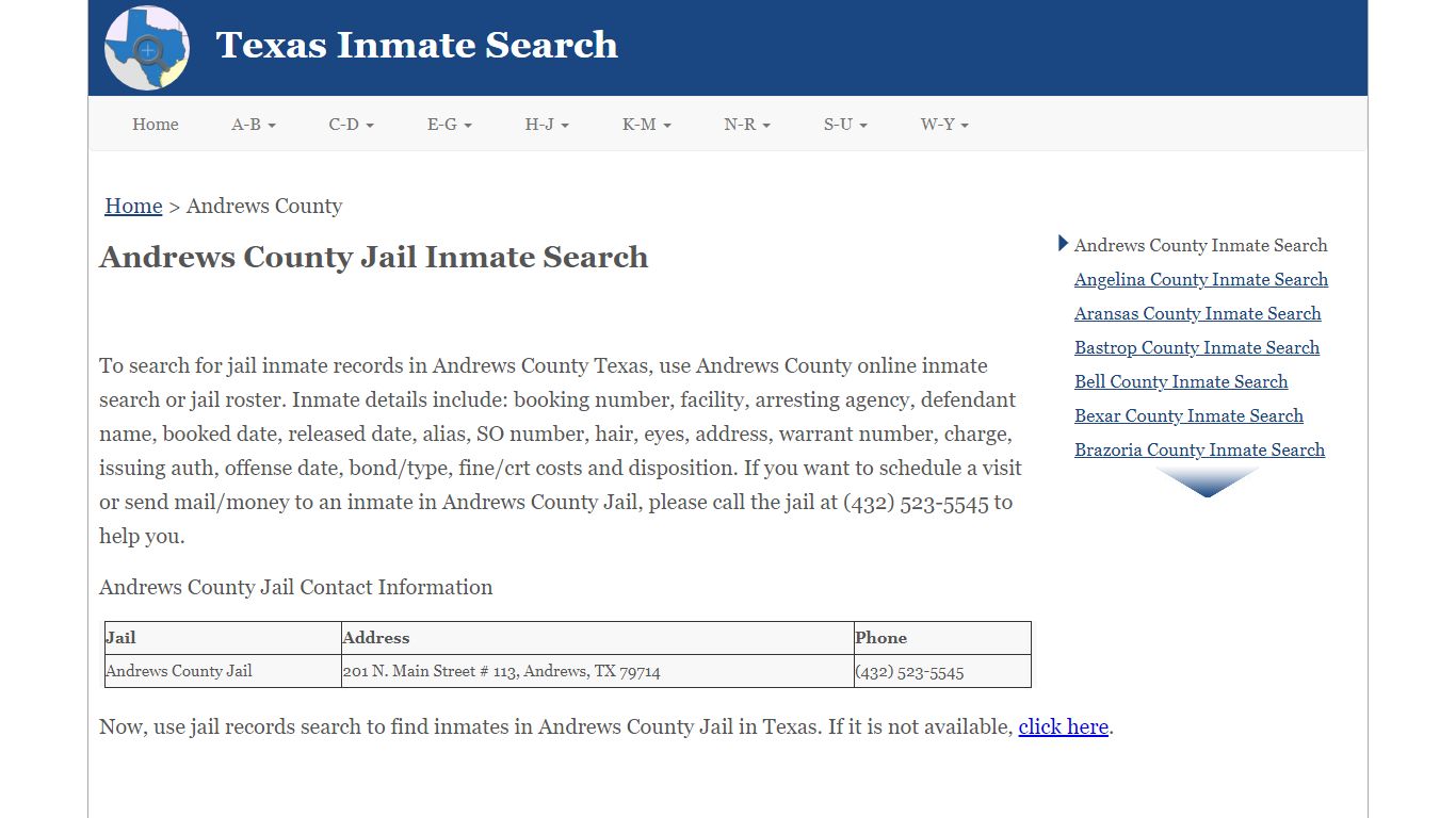 Andrews County Jail Inmate Search